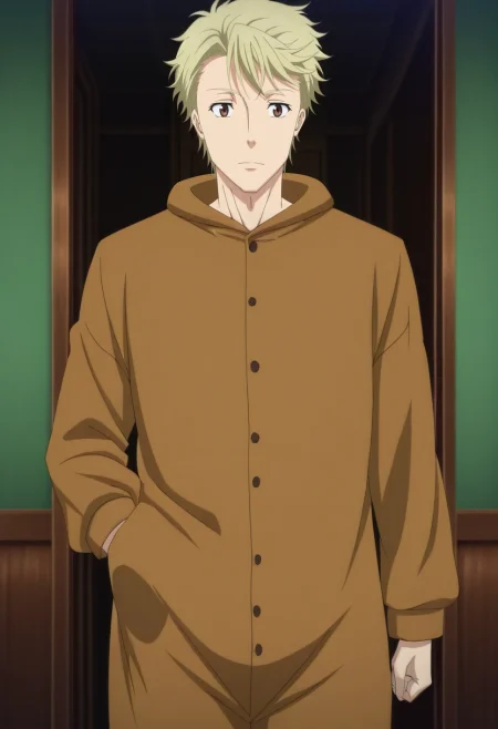 masterpiece, best quality, anime screencap, official style, anime coloring, cowboy shot, 1boy, solo, male focus, <lora:john_h_watson_ilxl:0.92>, john_h_watson, blonde hair, brown eyes, short hair, , , camel costume