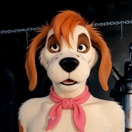 score_9, score_8_up, score_7_up, source:furry, dynamic lighting, detailed background, nature background,  anthro, furry, detailed eyes. detailed face, furry male, headshot, solo,
BREAK
Mealy_Potatoes, anthro dog, furry male, cartoon dog, beige fur, orange spots, orange hair, black eyes, black nose, orange ears, long ears, animal ears, floppy ears, long hair, hair covering one eye, pink kerchief, red pants, torn pants, footpaws
BREAK
<lora:add-detail-xl:1.5>