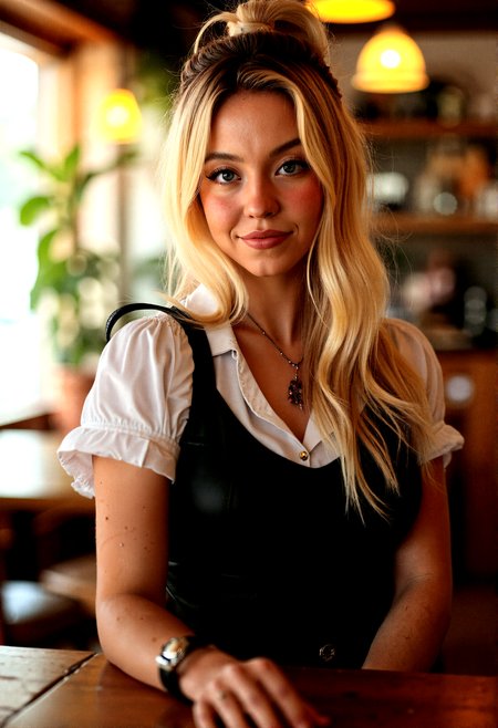 Photorealistic photography of Café environment, with a young 18 years old waitress, sw33ny, featuring blonde hair,  grey eyes, beautiful figure in a stylish uniform, wearing unique accessories, necklace, punk style ear piercing,
Standing by the counter, with one hand resting on it.
Soft ambient lighting, enhancing the warm café atmosphere.
Warm, natural light streaming in through the windows.
8K resolution for ultra-high detail.
Hyperrealistic textures for maximum realism.
Photorealistic rendering for a lifelike appearance.
Ultra-sharp focus on key elements.
Cinematic color grading for a filmic look.
Dynamic range to capture the full spectrum of light.
High dynamic range (HDR) for balanced lighting.
Soft focus on background elements to create depth.
Fine detail enhancement for intricate textures.
Ultra-high contrast for dramatic effect.
Realistic depth of field for a natural look.
Vivid color saturation for a vibrant scene.
Sharp edge detailing on the character and café furniture.
Smooth gradient transitions for a polished look.
Subtle vignetting to focus attention on the character.
Enhanced clarity on all elements.
Realistic motion blur for any movement.
Perfectly balanced lighting for a natural feel.
Natural color tones for the café and character.
Crisp shadow definition for high detail.
Warm, inviting color palette for a serene atmosphere.
Enhanced texture blending for a seamless look.
Subtle noise reduction for a clean finish.
High definition reflections on the café tables and character’s uniform.
Sharp focus throughout for maximum detail.
Ultra-smooth gradients in the background.
High clarity in soft areas for balanced contrast.
Subtle glow effects to enhance the warm atmosphere.
Perfect exposure for natural light and shadows.
Detailed texture mapping for ultra-realism.
Enhanced light reflections on the café and character’s accessories.
Perfectly balanced contrast for visual appeal.
High resolution details for lifelike representation.
Soft shadow transitions for a natural look.
Enhanced light diffusion for realism.
Realistic atmospheric effects to add depth.
High color accuracy for true-to-life tones.
Subtle texture overlays for added detail.
High-definition light beams filtering through the café windows.
Perfectly aligned shadows for a cohesive look.
Enhanced light scattering through the café environment.
Crisp, detailed edges on all elements.
Subtle light flares for added realism.
Balanced color grading for a natural look.
Detailed environmental mapping for a realistic scene.
Ultra-fine detail on all surfaces.
Perfectly integrated elements for a seamless composition.
Cinematic realism for an immersive experience.
Vibrant yet natural color palette to enhance the mood.
High-quality render to capture every detail.











