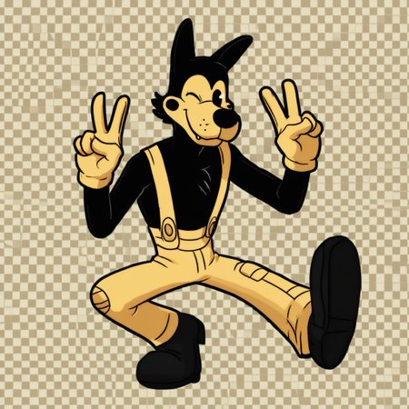 boris the wolf, yellow and Black colours, Peace sign with both hands, Winking, ng_deepnegative_v1_75t, negative_hand
