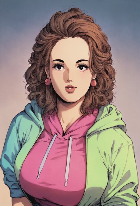 score_9, score_8_up, score_7_up, 1girl, mature_female, large_breasts, portrait, solo, open_eyes, Mimicking holding a cute bunny, rotated, (Ultramarine Hoodie), Medium Brown hair, upper_body, rating_safe, <lora:pony\artist_styles\chiyoji_tomo_pony:1.0>