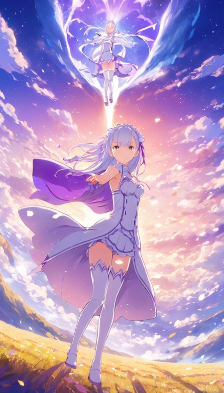 anime artwork Cinematic scene, hero view, Emilia, Re:Zero <lora:emilia:1>, action pose, detailed background, masterpiece, best quality, high quality, absurdres . anime style, key visual, vibrant, studio anime, highly detailed
