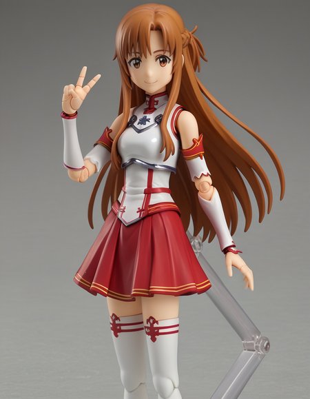 score_9, score_8_up, score_7_up, source_anime,
asunayuuki, <lora:asuna-yuuki-s1-ponyxl-lora-nochekaiser:0.5>,
asuna yuuki, long hair, brown hair, brown eyes,
skirt, thighhighs, bare shoulders, detached sleeves, armor, white thighhighs, breastplate, red skirt,
<lora:figma-figurines-ponyxl-lora-nochekaiser:1>, figma figurines, 1girl, solo, 3d, joints, doll joints, smile, v, cowboy shot,