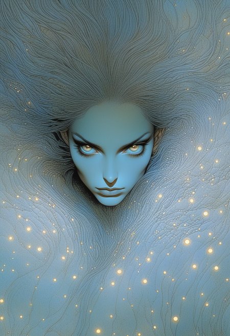 artwork  by Moebius (Jean Giraud) Style page, Artwork painting watercolor and pen, there is a woman with long hair, naoto hattori, mark brooks and brad kunkle, style of aesthetic, comic book artwork portrait of a young woman 20yo, she has a striking light gray eyes, long eyelashes and well-defined eyebrows, catchlights, portrait masterpiece, perfect beautiful face , (light freckles:0.3) , sparkling eyes, sad expression, intimate and engaging portrait with a sense of mystery, ethereal abstractions, background is minimalist, duo-toned color graded, finely detailed, beautiful cleavage, simmetry, high budget, sharp focus, intricate fractal details, analog drawing , <lora:MoebiousXL:1>,  <lora:OverallDetailXL:1> OverallDetailXL,  <lora:sdxl:1>