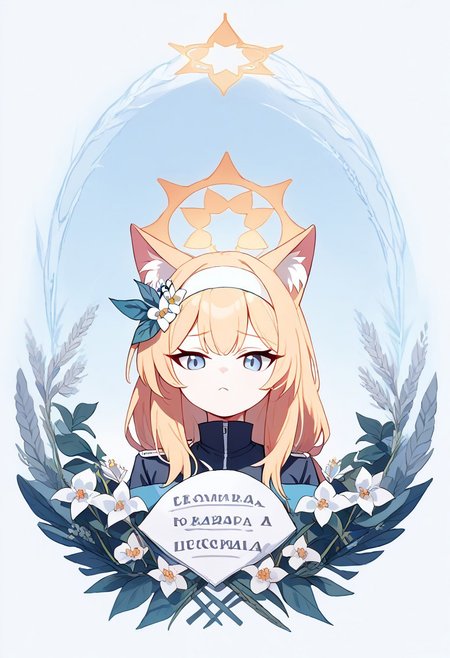 score_9, score_8_up, score_7_up, upper body Mari_(Track)_(Blue_Archive), blue_eyes, l, white_hairband Mari_(Blue_Archive), Mari_(Blue_Archive), easynegative，fox ears,
easynegative, Mari_(Blue_Archive), emblem, russian text