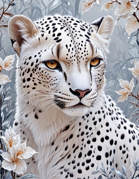 novuschroma68 style white cheetah nature art  <lora:sdxl_lightning_8step_lora:1> <lora:novuschroma68 style:1>