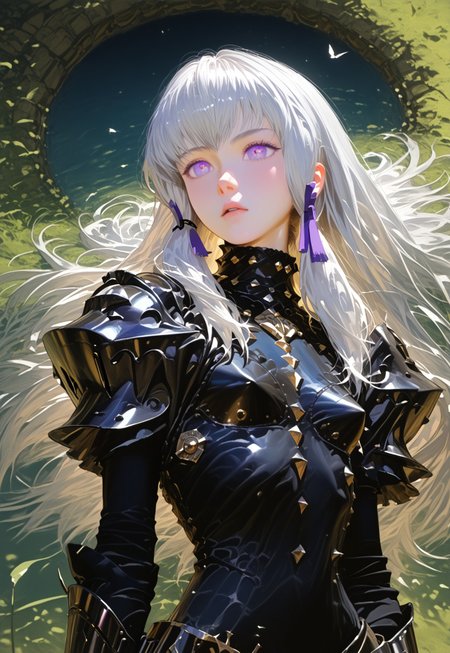 safe_pos, score_9, score_8_up, score_8. score_9, score_8_up, score_7_up, score_6_up, masterpiece, 4k, high quality, (best quality:1.1), ExpressiveH,
1girl, , purple eyes, white hair, lysithea von ordelia, small breasts, petite, detailed background, depth of field, vibrant colors, , detailed eyes, riding a steed, black armor, spiky armor, dark knight, armored horse, black horse, purple magic aura, dark ambience,