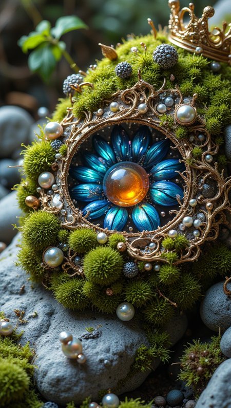 masterpiece, 4k, 8k, sharp, a intricate representation of a smoth surface with moss made of planet. There are pearl that are gems and embedded inside of the crown, the light is cinematic during day in a pleasant nature setting.
detailmaximizer, Midjourney_Whisper <lora:[Flux1]_flux_vividizer:0.3> <lora:[Flux1]_scenery_lora_comfy_converted:0.2> <lora:[Flux1]_Opal_Fantasy_Flux:0.5> <lora:[Flux1]_aidmaPsychadelicChaosWorld-FLUX-v0.1:0.3> <lora:[Flux1]_aidmaImageUpgrader-FLUX-V0.1:0.1> <lora:[Flux1]_midjourney_whisper_flux_lora_v01:0.1> <lora:[Flux1]_SXZ_Nixeu_Flux:0.5>