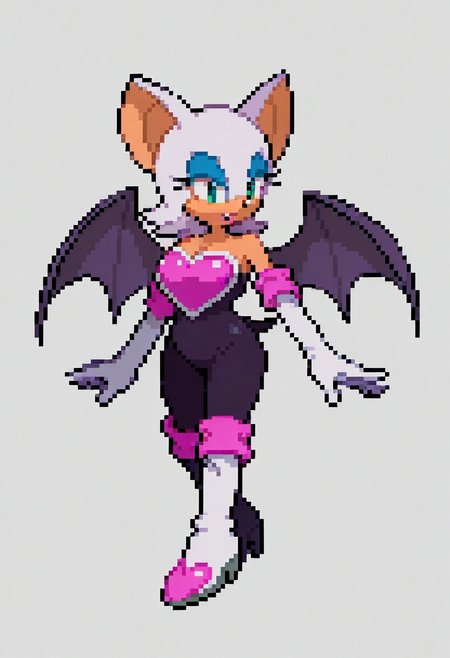 1girl, solo, full body, rouge the bat, bat wings, white boots, white elbow gloves, bodysuit