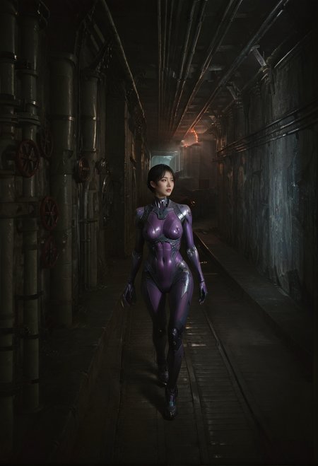 ,ruanyi0886,indoors,tunnel,pillar,
1girl,,ruanyi0867,purple bodysuit,cyborg,science fiction,skin tight,<lora:0886 tunnel_v1_pony:1>,<lora:0867 Battle suit_v1_pony:0.7>, score_9,score_8_up,score_7_up,,8k,1girl,solo,,