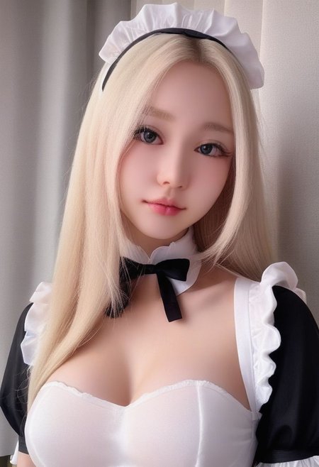 score_9, score_8_up, score_8, medium breasts, (curvy), realistic,
zzGirl, blonde hair, long hair, looking at viewer,  maid outfit, maid headdress, black skirt, apron,
SkinHairDetail, EyeDetail