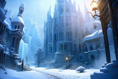 (masterpiece, best quality:1.2), Numenor, waterfall, medieval fantasy city, stairs, (street lamp:0.8), ice, snowing, morning, fog, professional lighting, 8k ultra detailed, photorealistic, cinematic shot <lora:Numenor:0.7> <lora:RealmsOfIce:0.7>  <lora:add_detail:0.8>