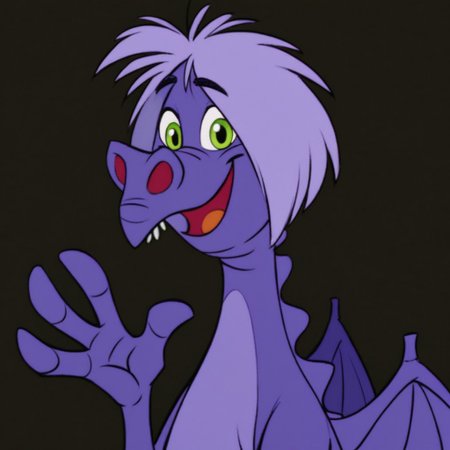 score_9, score_8_up, score_7_up, Expressiveh, masterpiece, best quality, highly detailed, realistic, (zPDXL3), 1girl, solo, (DragonMM, furry female, scalie, dragon, light-purple hair, short hair, green eyes, black eyebrows, purple body, small wings, waving), face only, close-up, smile, open mouth, smile, looking at viewer, ((black background, simple background, 4 fingers)), front view