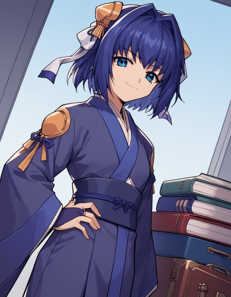 score_9, score_8_up, score_7_up, source_anime, <lora:daiakuji-yume-ova-ponyxl-lora-nochekaiser:1>, yume, short hair, blue eyes, hair ornament, blue hair, hair intakes, ribbon, hair ribbon,, long sleeves, japanese clothes, bridal gauntlets,, airport, waiting area, suitcase, flight delayed, passengers, reading book, , smug, hands on own hip,, looking at viewer, solo,, dutch angle, cowboy shot
