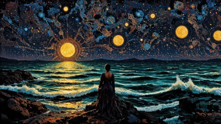 (ocean),  beautiful Pakistani landscape,  bright luminous starry night, woman, intricate, very detailed, sharp, colorful, multilayer paint stains,  <lora:Hand v2:1> <lora:Anti-Blur:1> <lora:Insane Detail Slider:0.5>   <lora:Flux.1_Turbo_Detailer:0.6> <lora:flux-photo-transparent_Alpha_1.0:0.8> <lora:flux.1_lora_flyway_Epic-detail_v2:0.6> <lora:Painterly01b_CE_FLUX_AIT:0.8> pntrlyCE_style, <lora:VividlySurreal:0.8> <lora:PsykeV1:1>