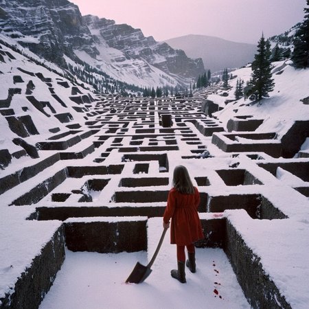 UHD, 4k, ultra detailed, cinematic, a photograph of  <lora:perfection style:0.5> <lora:detailed:0.5> perfection detailed
 <lora:The Shining film style:0.9>
 <lora:1980's style:0.4>
In the 1980's in the Colorado Rocky Mountains a maze with a axe coming out of it,1girl,solo,no humans,blood , cinematic, film, kodak, The Shining film style, epic, beautiful lighting, inpsiring