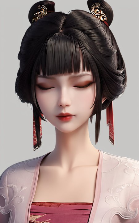 score_9,score_8_up,score_7_up,
<lora:zhiguiPony-000001:1>,
zhigui,1girl,solo,black hair,closed eyes,bangs,blunt bangs,realistic,hair ornament,closed mouth,simple background,makeup,chinese clothes,upper body,portrait,black background,red lips,grey background,collarbone,see-through,black_background,