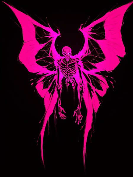 score_9, score_8_up, score_7_up, score_6_up, score_5_up,  <lora:neonXLP:1> neon, skeleton, solo, 1boy, male focus, black background, wings, simple background, glowing