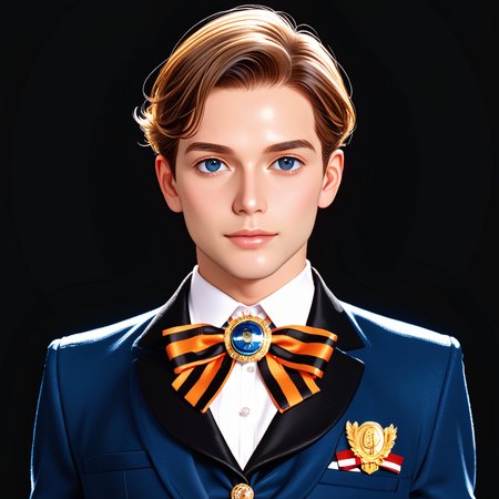 black background, george_ribbon, george brooch, ribbon, <lora:George_ribbon:0.8>