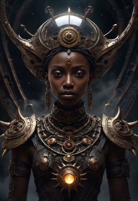 African American, Surreal abstract fantasy art, You're the ship, high contrast, alchemy, forge, fluid, I'm the captain Where should the journey go?, mysterious, hazy, dusty, mystical, gloomy,  dusty, dramatic light, future technology, 34K uhd, masterpiece, high detail, 8k, intricate, detailed, high resolution, high res, high quality, <lora:add-detail-xl:1.8>, highly detailed, Extremely high-resolution details, fine texture, (darkness:2.0),