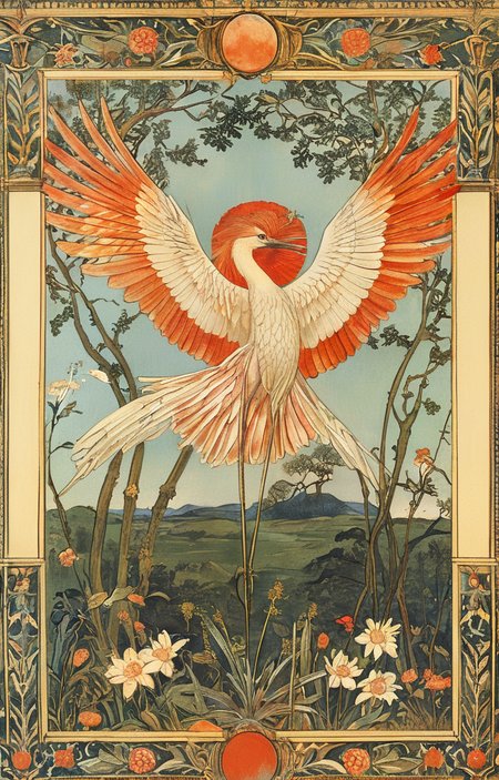 masterpiece,best quality,<lora:tbh132-sdxl:0.8>,animals,illustration,style of Walter Crane,