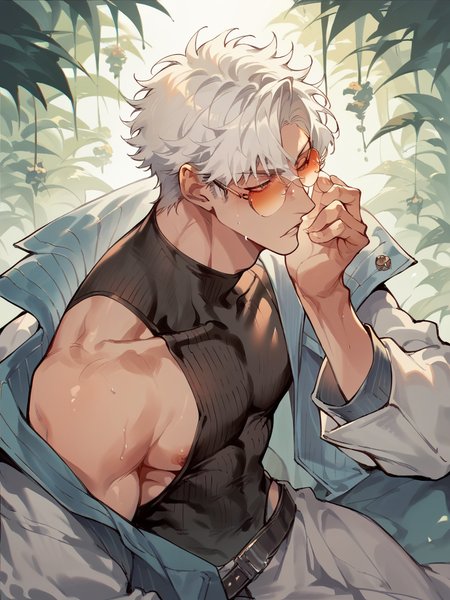 score_9, score_8_up, score_7_up, score_6_up, score_5_up,  <lora:chimmymingXLP:1> chimmyming, 1boy, white hair,