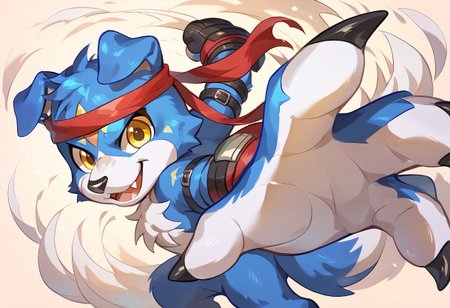 score_9_up, score_8_up, score_7_up, masterpiece, best quality,highly detailed, furry only, male only, gaomon_digimon, chibi, cute face, yellow eyes, headband, claws, IncrsPunchMeme, incoming punch, punch stream