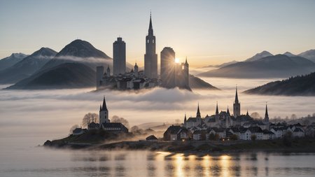 a photo of  Austria taken from  ground road. Docks, shore, foggy mountains, modern megalithic towering glass buildings skyline. golden hour
<lora:JZCG005-Realistic city photography 1.0:.1>
<lora:FantasyLandscape:0.2>   <lora:skyline-15:0.5> <lora:Eldar_World:0.3>  <lora:hallstatt_20230713_0122:0.2>