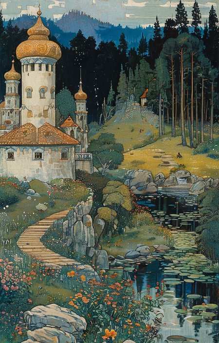 masterpiece,best quality,<lora:tbh166-sdxl:0.9>,illustration,style of Ivan Bilibin, animals