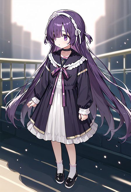 score_9, score_8_up, score_7_up, source_anime, rating:general,  <lora:lowres_concept_ponyXL_v1:-0.3>
BREAK,
1girl, solo, <lora:sumeragi_utsutsu_PonyXL_v1:1> sumeragi utsutsu, purple hair, long hair, bangs, purple eyes,
;p,
,
brown classic long maid  __socks__ __shoes__,
Establishing Shot, looking afar, From Up, motercycle , Airfield bokeh, depth of field,