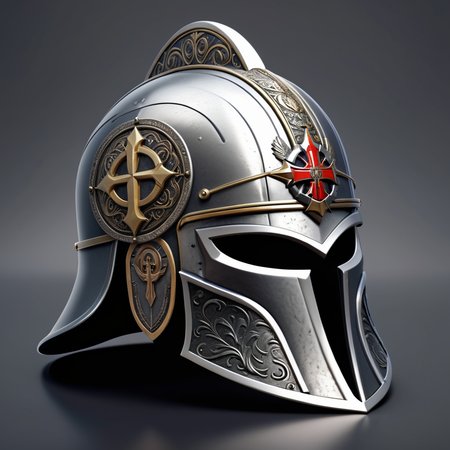 (((masterpiece))),(((best quality))),((ultra-detailed)),wam_icon,simple background, 
A silver helmet engraved with holy symbols,,
 <lora:WAMmjicon:0.3>