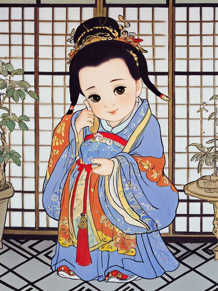 1girl,big_eyes,cute lovely,incredibly absurdres,wallpaper,upper_body,kawaii,chibi,hanfu.simple