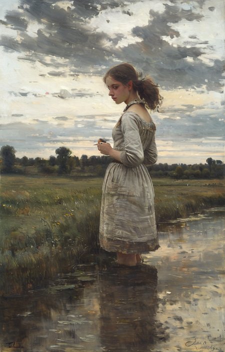 masterpiece,best quality,<lora:tbh291-sdxl:0.9>,illustration,style of Charles-Francois Daubigny tech genius teenage girl