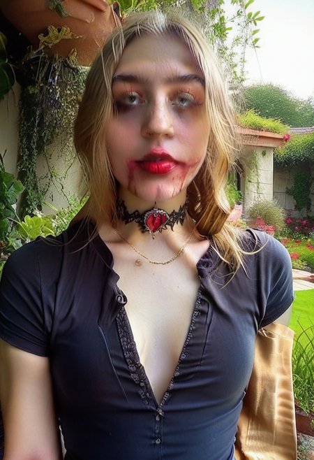 score_9, score_8_up, score_7_up, andrea, solo, 1girl, (tight shirt), braless, breasts apart, small breasts, garden, outdoors, choker 
bela, 1girl,  blonde hair, , jewelry, long hair, necklace, , looking at viewer
egirlthot