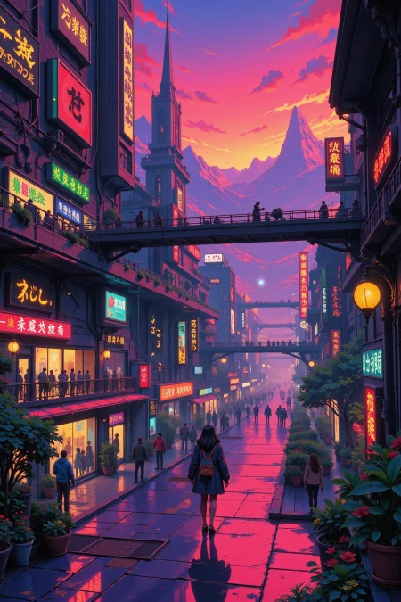 a cyberpunk futuristic mall beautiful landscape, early morning, woman, very intricate, very detailed, sharp, bright, colorful, <lora:Hand v2:0.5> <lora:Anti-Blur:1><lora:Insane Detail Slider:0.25>  <lora:flux.1_lora_flyway_Epic-detail_v2:0.3> <lora:fluxenhancer:0.25> <lora:ROWER:0.6> <lora:flux-charmer-v1-1:0.4>>  <lora:Anime_style:0.8> anime style