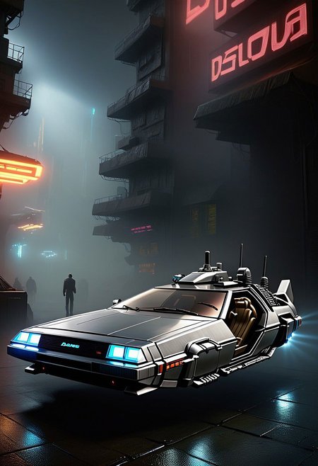 Dolorean, nowheels, scifi, blade runner, masterpiece