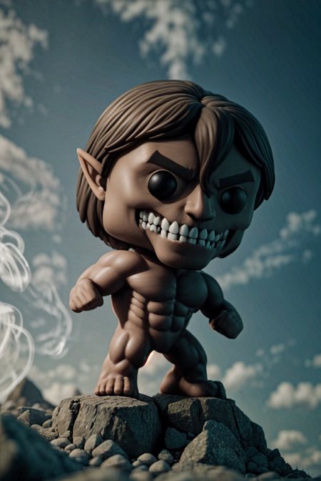 <lora:LCM_LoRA_Weights_SD15:1> <lora:yomama_pop_toys-10:1>yomama_pop_toys,  <lora:Attack_Titan:0.7> Attack_titan, teeth, black hair, green eyes, glowing eyes, pointy ears, glowing, muscular, sharp teeth, brown hair, abs, giant, smoke,,