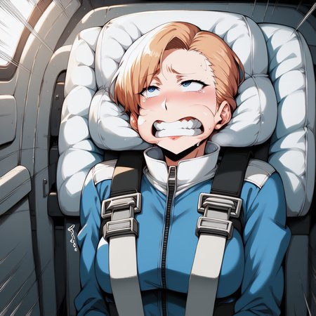 score_9,score_8_up,score_7_up,score_6_up,score_5_up,score_4_up, BREAK
 1girl,1boy,(gf0rc3xl,:1.4) pilot chair, seatbelt harness, blue jumpsuit, white jumpsuit, clenched teeth, cheek bulge, bulging cheeks, cushion, looking ahead, full body, speed lines, (trembling:1.2), sweat, cockpit, facing viewer,straight-on, (head back:0.7),arms to sides,holding on, <lora:2024-06-02_17-06-55-save-920-10-0:1> <lora:jun_Pony_locon_e28:1>