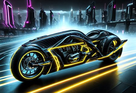 masterpiece, best quality, dutch angle, extreme perspective, photorealistic, cf_style, one dark and neon Tron style carbon fiber warrior, riding a phantom, alpha_romeo, Motorcycle, cyberpunk aesthetics, nighttime, mad-neon-noir, noir style, background a large tron cityscape, neon gridlines