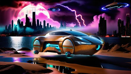(flying through a  futuristic cityscape with towering skyscrapers,  in a sci-fi spaceship in the shape of a earth sportscars in a chameleon space and stars paintwork made of polished carbon that changes colors with the light:3.0), that changes colors with the light, passing by at light speed:2.0) (The camera is positioned from the front:1.3), capturing the neon flash and motion trail of the car, (In the background, a futuristic cityscape with towering skyscrapers and neon lights is visible on the horizon, blending seamlessly with a starry sky filled with cosmic art and glowing stars:2.0), The scene is enhanced by motion blur, epic visual effects, interstellar flow, and detailed scifi elements, The dark, vibrant colors of the car contrast with the expansive night sky, illuminated by star blasts and lens flares, The full moon night is stormy, with lightning adding dramatic lighting to the scene, (The overall composition is ultra detailed with a shallow depth of field and a rich, detailed background, rendered in dark noir style with HDR, RAW quality, ray tracing reflections, sharp focus, and ultra realism:2.0),
<lora:dreamcolor:0.3> <lora:style:0.3> <lora:EDG_-_Test_Lora:0.3> <lora:SDXLHighDetail_v5:1> <lora:LowRA:1> <lora:ste4mpunk:1>, (miniplanet:2.0) <lora:small-planet-04:0.8> small floating planet,