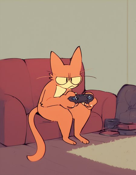 source_furry, 
furry cat, orange fur, male, adult, sitting, red couch, leaning forward, controller, holding controller, focused, slight frown, whiskers, tail, living room, 
 <lora:squishy:1> 5qu15hy, score_9, score_8_up, score_7_up, score_6_up, score_5_up,