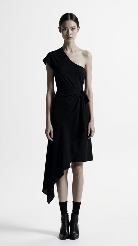 A minimalist fashion model in a monochrome, structured dress, standing against a stark white background, her outfit defined by its clean lines and simplicity. 
, <lora:SD1.5Woman:0.75> aidmaSD1.5woman,
 <lora:aidmaImageUpgrader:0.25> aidmaimageupgrader