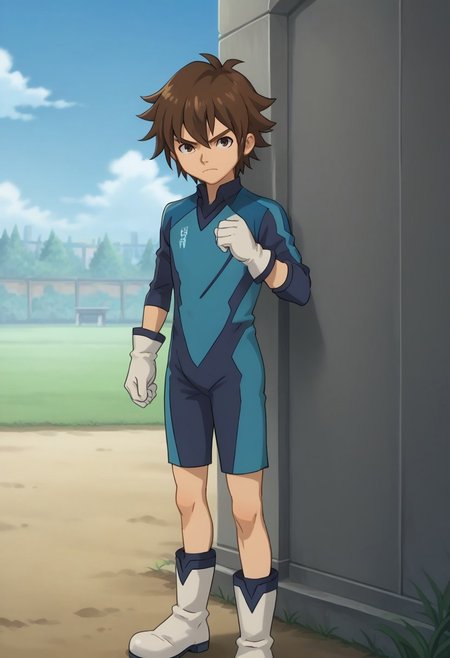 score_9, score_8_up, score_7_up, source_anime, highly detailed, 

handa, 
1boy, male focus, solo, brown hair, hair between eyes, brown eyes, sportwear, soccer uniform, revolution soccer uniform, long sleeves, bodysuit, gloves, white gloves, boots, white boots, frown,

outdoor,