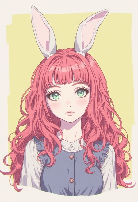 rabbit girl,furry,redhead,green eyes,white rabbit ear,solo,clothing,