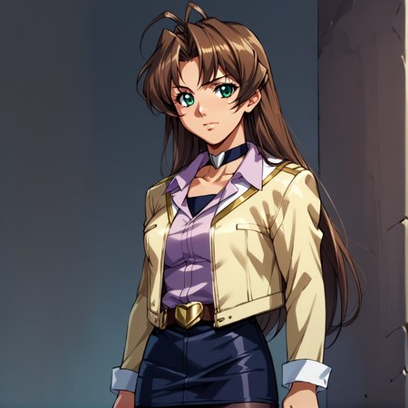 score_9, score_8_up, score_7_up, score_6_up, score_5_up, score_4_up, BREAK,   <lora:Hibiki_amawa:0.7>, hibiki amawa, 1girl, solo, long hair, skirt, brown hair, long sleeves, jewelry, green eyes, jacket, pantyhose, choker, belt, antenna hair, pencil skirt <lora:RealisticAnime:1>