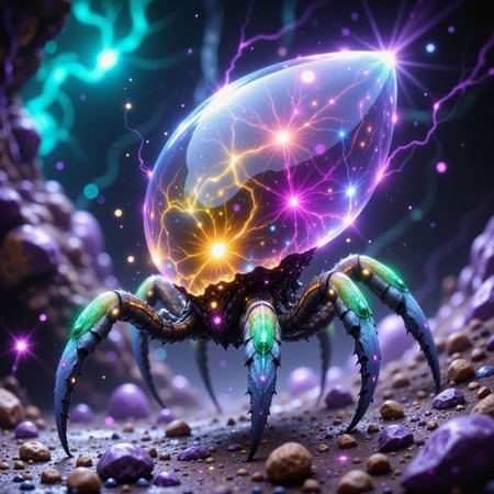 highly detailed, intricate, detailed background, award-winning macro photo, short depth of field, fractal art, the diminutive "four-legged flubterhans" is a bewildering and unique crystalline organism roaming the monkiflonged crystalline lands of its homeworld "koldberry tertius", its chromatic translucent exoskeleton shimmering with iridescent colors under a globbershmoggled tempestuous sky, dappled sunlight, neon hues, golden ratio, in the style of ck-ovf, amanoer, arsmjstyle, dnddarkestfantasy, aidmafluxpro1.1, 
<lora:style-oneviolentfantasy-ep21-flux-by_chronoknight:0.64> 
<lora:style-yoshitaka_amano-elden_ring-flux-by_alicient:0.4> 
<lora:style-dnd_dark_fantasy-flux-by_arsmachina:0.52> 
<lora:flux_pro1.1_detailer-v0.2-flux-by_aidma:0.56>