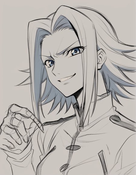 \(Code Geass\) (Kozuki Kallen:1.2) , smirking, (sketch:1.5), greyscale, unfinished drawing, black and white, (hatching:1.3), fanart, BREAK score_9, score_8_up, score_7_up, score_6_up, score_5_up, score_4_up BREAK zPDXLxxx