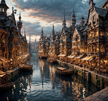 RAW photo, (masterpiece:1.3), subsurface scattering, heavy shadow, (high quality:1.4), (intricate, high detail:1.2), professional photography, HDR, High Dynamic Range, realistic, ultra realistic, photorealistic, high resolution, film photography, ambient lighting, atmospheric effects, <lora:detail_slider_v4:2>, OverallDetail,   <lora:Laketown:1>, boat, bridge, building, city, cloud, day, laketown, outdoors, reflection, rooftop, scenery, watercraft