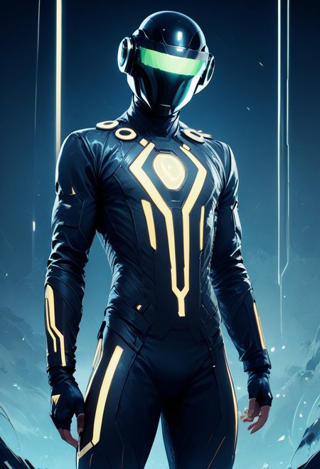 score_9, score_8_up, score_8, medium breasts, (curvy), 
scifi, zzCitronLegacy, solo, gloves, 1boy, standing, male focus, fingerless gloves, bodysuit, glowing, helmet, neon trim, tokusatsu, green visor,
zPDXL, Expressiveh