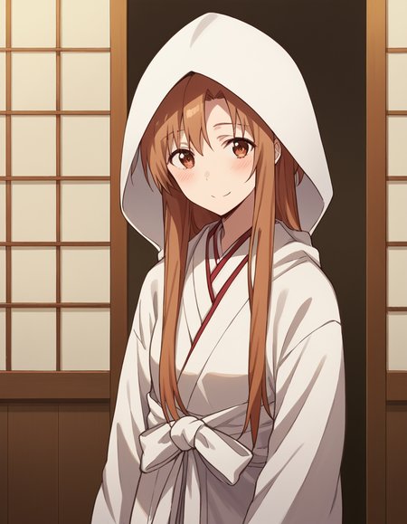 score_9, score_8_up, score_7_up, source_anime, asunayuuki, <lora:asuna-yuuki-s1-ponyxl-lora-nochekaiser:1>, asuna yuuki, long hair, brown hair, brown eyes,, <lora:uchikake-ponyxl-lora-nochekaiser:1>, uchikake, wataboushi, shiromuku, white kimono, hooded kimono, bride, japanese clothes, hood,, indoors, wedding, smile, blush,, cowboy shot, dutch angle, looking at viewer,